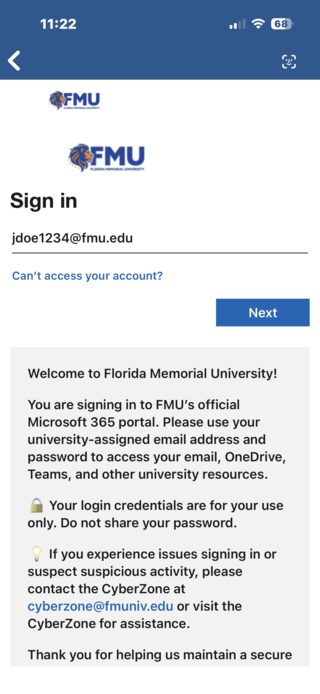 Atrium Campus Connect sign-in screen